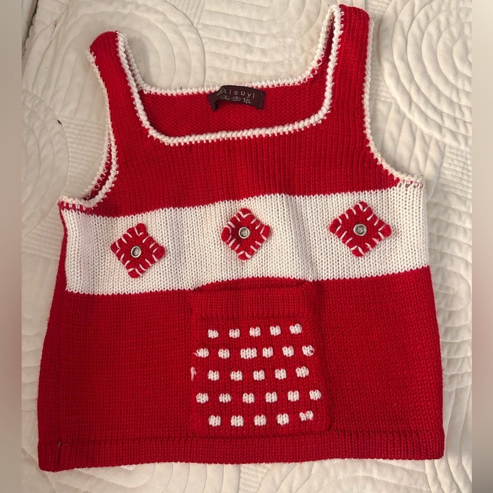 Red and White Knit Tank Top